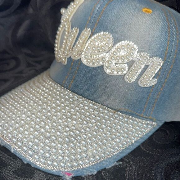 Queen Denim Cap with Pearl Accents - Picture 7 of 9